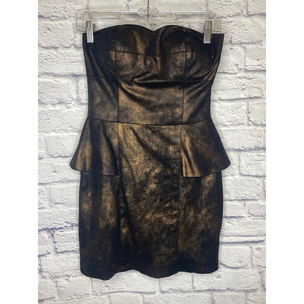 Area Code Black & Metallic Gold Strapless Formal Dress Peplum Sz Small Worn Once